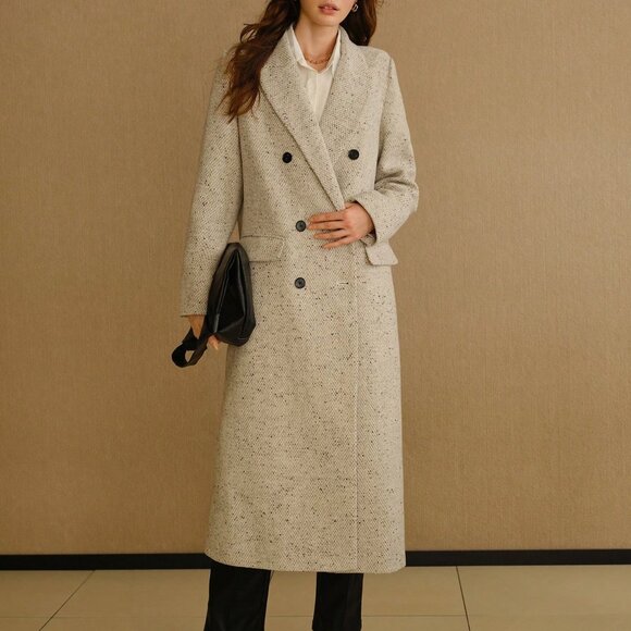 Grey Elegant Women's Peak Collar Flap Detail Longline Pea Overcoat - Picture 4 of 7